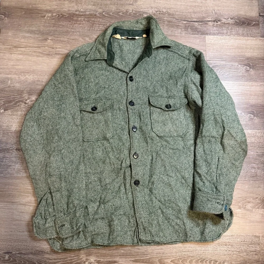 Vintage Woolrich Wool Herringbone Jacket XL Green Twill CPO Shacket Mens